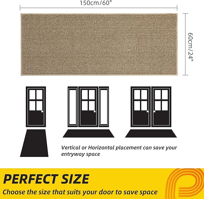 JSEI Dirt Trapper Door Mat 24"x60" Non-Slip Washable Entrance Mat, Dog Doormats, Absorbent & Fade-Resistant Floor Mats, Low Profile Welcome Mats for Entryway, Front Door, and Inside Entrance, Beige-Ruum Studio Home