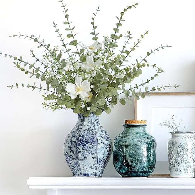 48Pcs Faux Eucalyptus Stems, 15" Artificial Eucalyptus Plants with White Frosted Coating, Fake Eucalyptus Decor Plastic Greenery Leaves for Wedding Bouquets Home Decor DIY Floral Arrangements-Ruum Studio Home