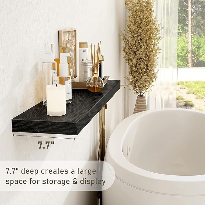 Fun Memories Black Floating Shelves 36 Inch Long, Rustic Farmhouse Bathroom Shelves Over Toliet, 36 x 8 Inch Floating Shelves for Wall, Deep Wall Shelf for Living Room, Kitchen, Bedroom, Set of 2-Ruum Studio Home