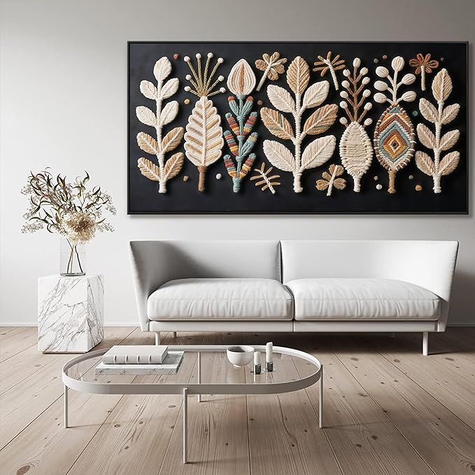 Large Boho Black Wall Art For Living Room Chic Home Wall Art Modern Multicolor Leaves Feather Canvas Wall Art Decor Picture For Bedroom Apartment Kitchen Home Wall Decor 29" X 58" With Framed-Ruum Studio Home
