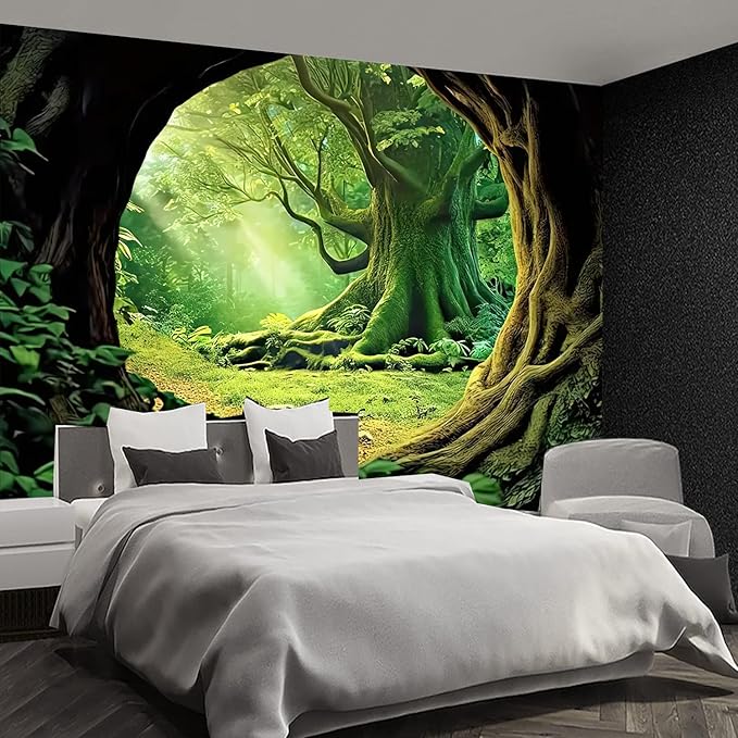 FENDROM Tree Cave Tapestry,Misty Forest Fairy Tale Wall Hanging Natural Jungle Sunshine Through Scenery Aesthetic tapestries for Living Room Bedroom Office Spring Decoration-Ruum Studio Home