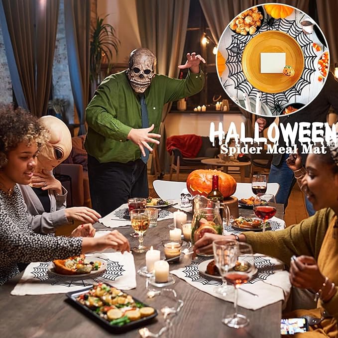 8 Pcs Spider Web Placemats - 15" Heat Insulation Table Mats - Hollow Out Spiderweb Coasters for Dining Table Halloween Decoration (Black)-Ruum Studio Home