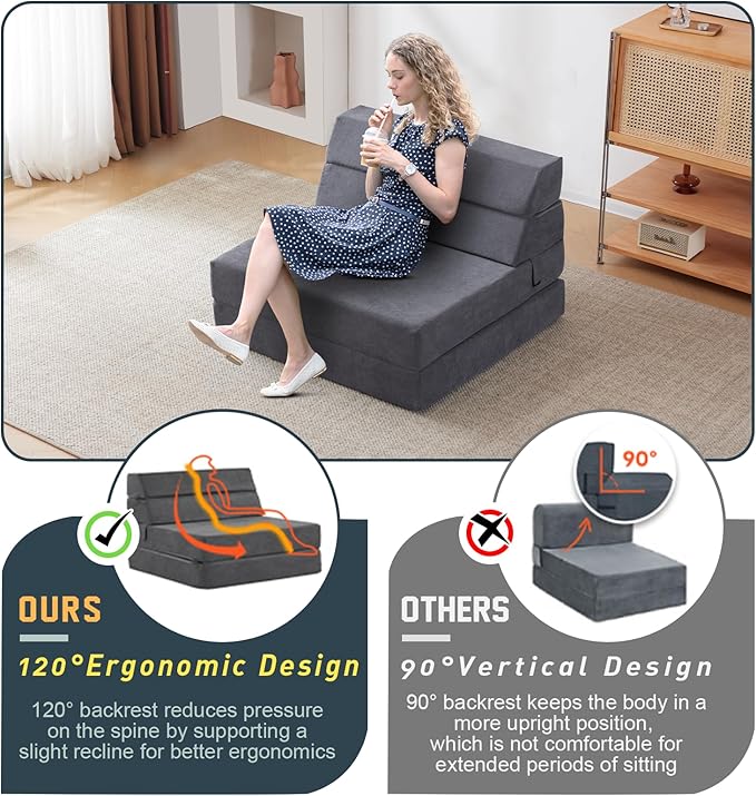 jela Foldable Sofa Bed Large Soft Foam Convertible Sleeper Chair Luxury Corduroy Fabric Fold Out Chair Bed Floor Couch with Back Support Floor Sofa for Living Room Bedroom (83"x33",Darkgrey)-Ruum Studio Home