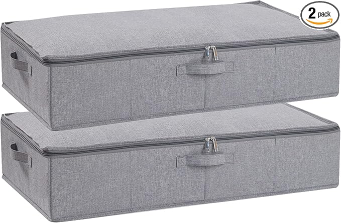 Underbed Storage Box, 23.6 x 11.8 x 5.9 Inch Clothes Organizer With Sturdy Structure and Reinforced Handles for Blanket, Sheets, Pillows, Towels, Shoes, Grey, 2 Pack-Ruum Studio Home