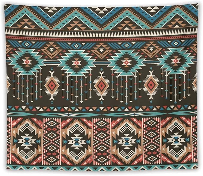 HZOHNAGO Aztec Tapestry Turquoise Blue and Brown and Native American Tribal Pattern Printed Wall Tapestry Wall Hanging for Bedroom Living Room Dorm 60" W x 50" H-Ruum Studio Home