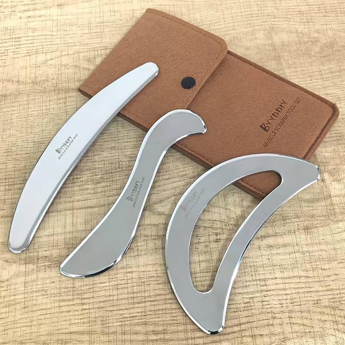 BYYDDIY Moon Shape 3 in 1 Stainless Steel Muscle Scraper Tools Set,Guasha Tool for Body,Scraping Massage Tools for Physical Therapy,Derma Edge Massage Tool & GuaSha Massage Scraper Tool (MN-SC1)-Ruum Studio Home