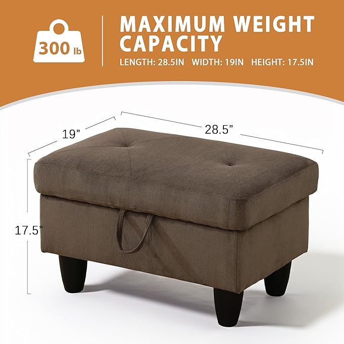 Ottoman Rectangular Storage Ottoman Bench, Flannel Footrest Stool Footstool with Lid for Living Room, Bedroom, Entryway, Dark Brown, 28.5"x19"x17.5"-Ruum Studio Home