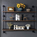 Industrial Pipe Wall Shelves Pipe Shelving with Real Wood Plank ,48 Inches Floating Shelves for Wall Farmhouse Pipe Book Shelves Dark Brown 3 Tier for Kitchen,Living Room Decor and Bar Shelving-Ruum Studio Home