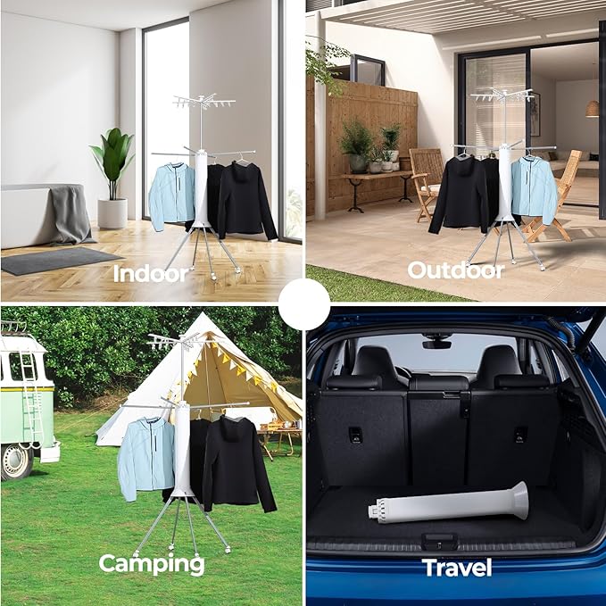 4-Legged Clothes Drying Rack Foldable,Octopus-Shaped Portable Laundry Drying Rack,Outdoor and Indoor Collapsible Drying Rack with 4 Pulleys,2 Tier-Ruum Studio Home