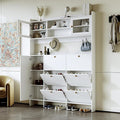 Ball & Cast Tipping Bucket 3-Tier Shoe Cabinet with 6 Flip Drawers and Storage Shelf,Entryway Hall Tree with Tempered Glass Doors and 4 Hooks,for Hallway,Mudroom,Living Room,White-Ruum Studio Home
