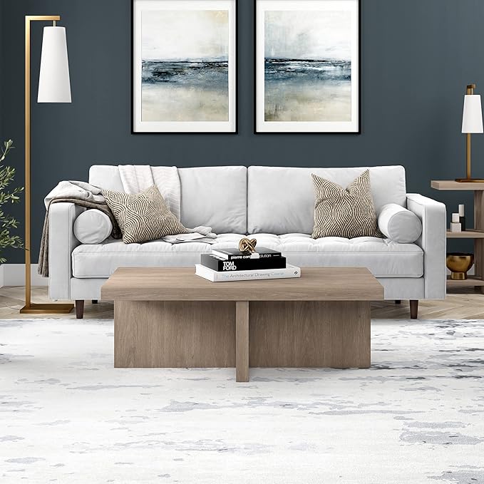 Henn&Hart Elna Coffee Table, 44" Wide,Grey-Ruum Studio Home