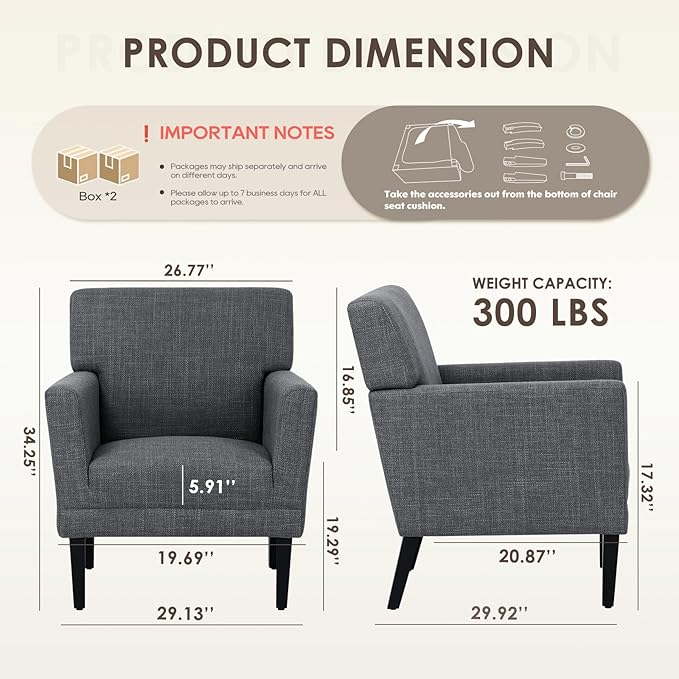COLAMY Accent Chair Set of 2 for Living Room, Modern Upholstered Fabric Accent Armchair with Back, Soft Single Sofa Chair with Arms for Bedroom/Office/Reception Room, Dark Grey-Ruum Studio Home