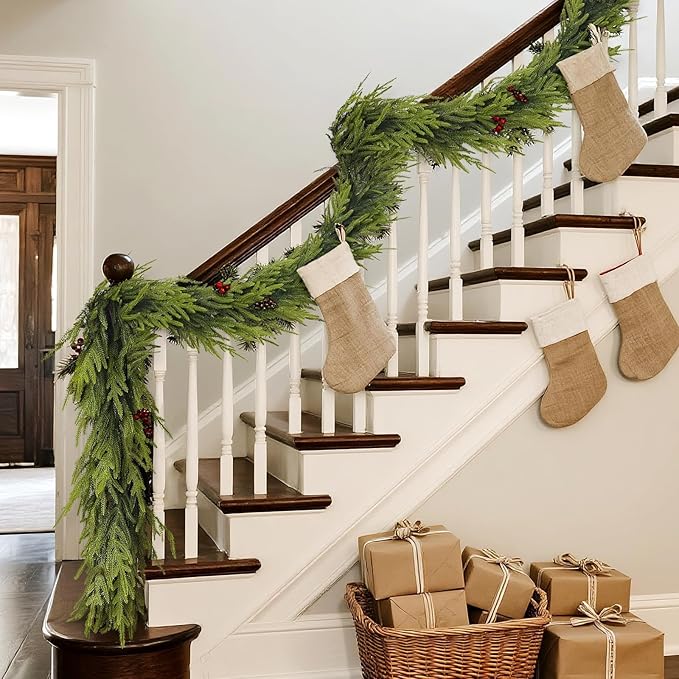 Artificial Norfolk Pine Garland - Faux Christmas Garland Fake Green Garland for Fireplace,Table, Stairs, Mantle, Window,Indoor Outdoor,Home,Holiday Decor (1 PCS,9 FT)-Ruum Studio Home