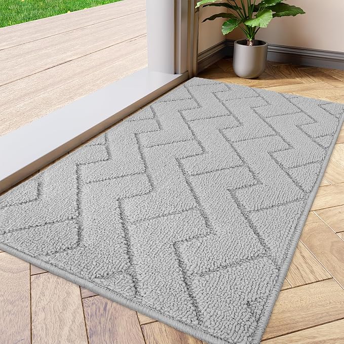 hicorfe Indoor Doormat,Front Back Door Mat TPR Backing Non Slip Mats 20"x31.5" Absorbent Resist Dirt Entrance Doormat Inside Floor for Entryway Washable Low-Profile(Light Grey)-Ruum Studio Home