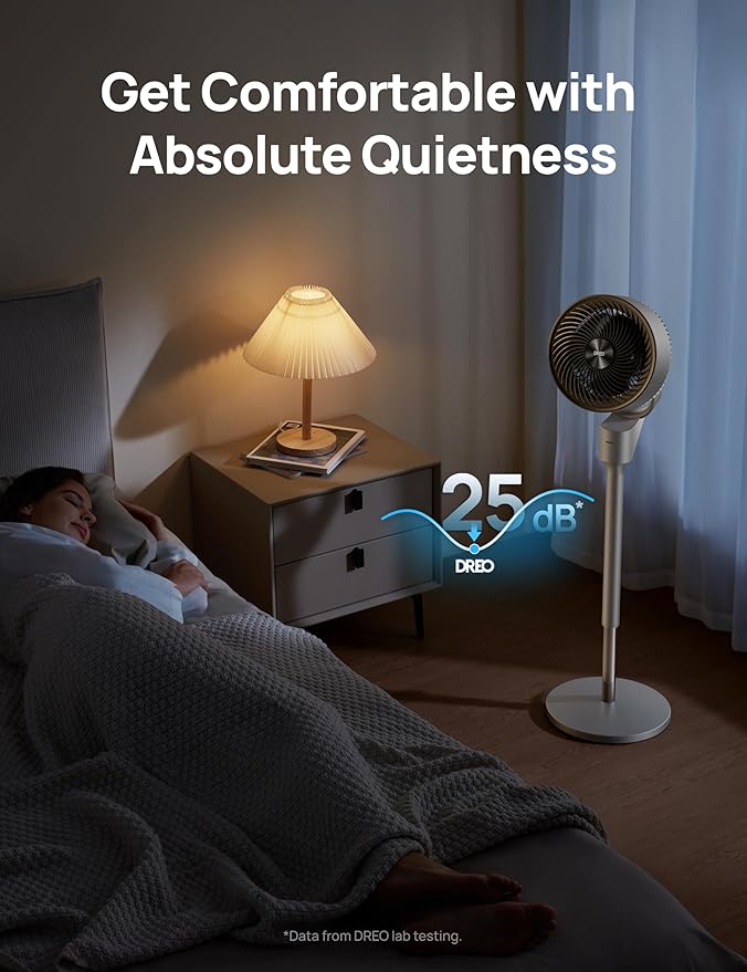 Dreo Fan for Bedroom, 80° Oscillating Standing Fan, 25dB Quiet, 80ft Pedestal Fans for Home Office, 90° Manual Vertical, 3 Speeds, Remote, 34-41" Adjustable Height, Air Circulator-Ruum Studio Home