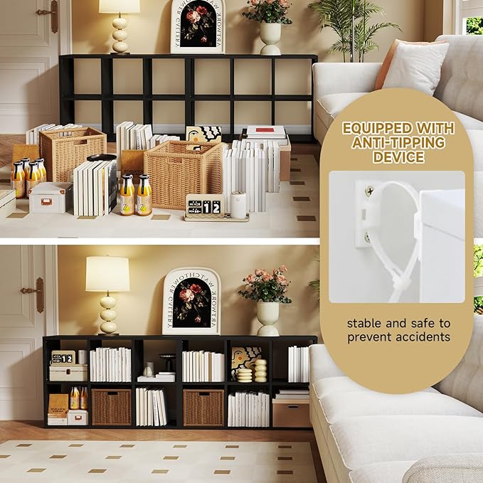 6 Cube Storage Organizer, Black Bookshelf with Storage, 2 Tier Storage Cubes, Freestanding Storage Organizer with Shelves for Living Room, Study-Ruum Studio Home