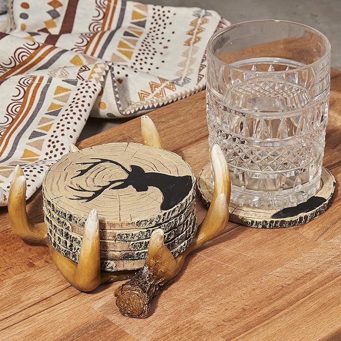 Deer Antlers Coaster Set of 6 – Handcrafted Deer Antler Decor and Man Cave Gifts for Men - 6 Full Size Deer Antlers Coasters for Man Cave Décor-Ruum Studio Home