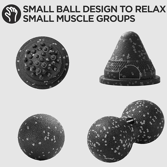 5 in 1 Foam Roller Set with Peanut Massage Ball, Curved Muscle Brush - Yoga Roller, Massage Ball, Trigger Point Triangle for Deep Tissue Relief (Black Gray)-Ruum Studio Home