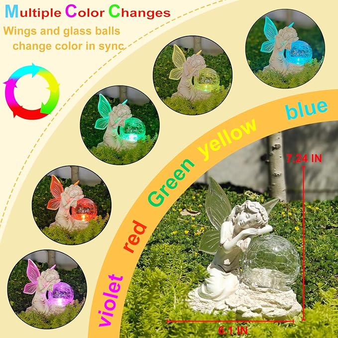 Fairy Garden Statue ，Solar Garden Decor ，Fairy Statue Outdoor with Glass Ball ，Waterproof Outdoor Decor，Suitable for Yard, Lawn ，Ideal for Holiday Giving (Left)-Ruum Studio Home