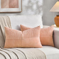 Fancy Homi 2 Packs Peach Lumbar Decorative Throw Pillow Covers 14x24 Inch for Living Room Couch Bed Sofa, Rustic Farmhouse Boho Home Decor, Soft Striped Corduroy Rectangle Accent Cushion Case 35x60 cm-Ruum Studio Home