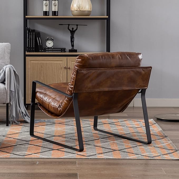 DUOMAY Mid-Century Accent Chair Armchair Set of 2, Comfy PU Leather Leisure Chair Lazy Chair with Metal Leg for Living Room Bedroom Office Apartment, Brown-Ruum Studio Home