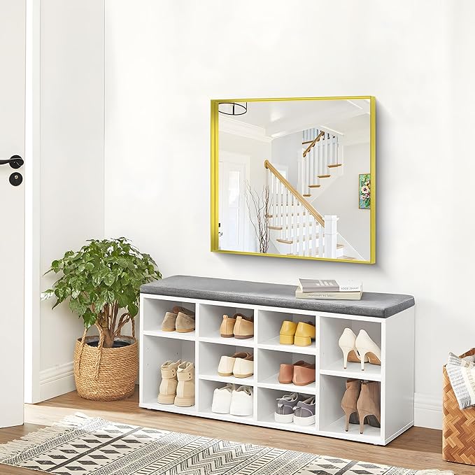 Gold Bathroom Mirror, 30x30 Inch Rectangular Framed Mirror, Large Wall Mounted Bathroom Vanity Mirror Over Sink for Bedroom,Restroom, Living Room, Hangs Vertically or Horizontally-Ruum Studio Home