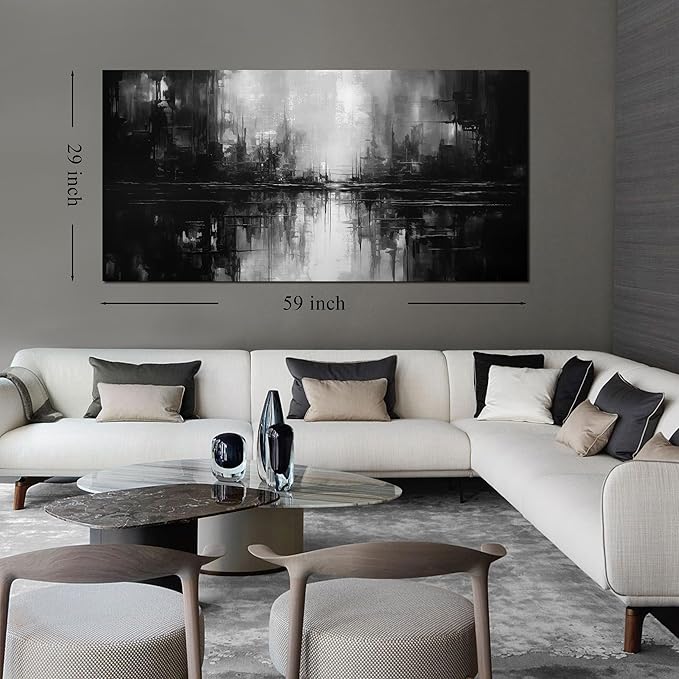 Large Abstract Canvas Wall Art for Living Room Large Size,Black and White Pictures Wall Art for Office 29 x 59 Inch-Ruum Studio Home