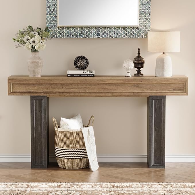 Rresyet 63 Inch Long Console Table, Sofa Table Behind Sofa, Wooden Entryway Table, Farmhouse Entryway Table for Entry, Hallway, Living Room (Wood)-Ruum Studio Home