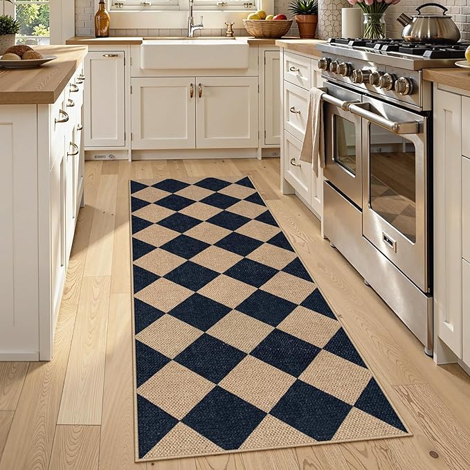 Lahome Checkered Easy Jute Runner, 2x6 Kitchen Runner Rug Non Slip Washable Outdoor Rug for Entryway Indoor, Checkerboard Black Indoor Outdoor Carpet for Hallway 6ft Entry Front Door-Ruum Studio Home