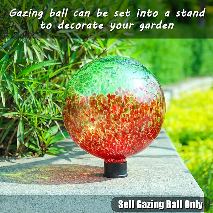 VCUTEKA Gazing Ball, Glass Gazing Balls Sphere for Garden Lawn Outdoor Ornament Yard Decorative, Red Swirl, 10"-Ruum Studio Home