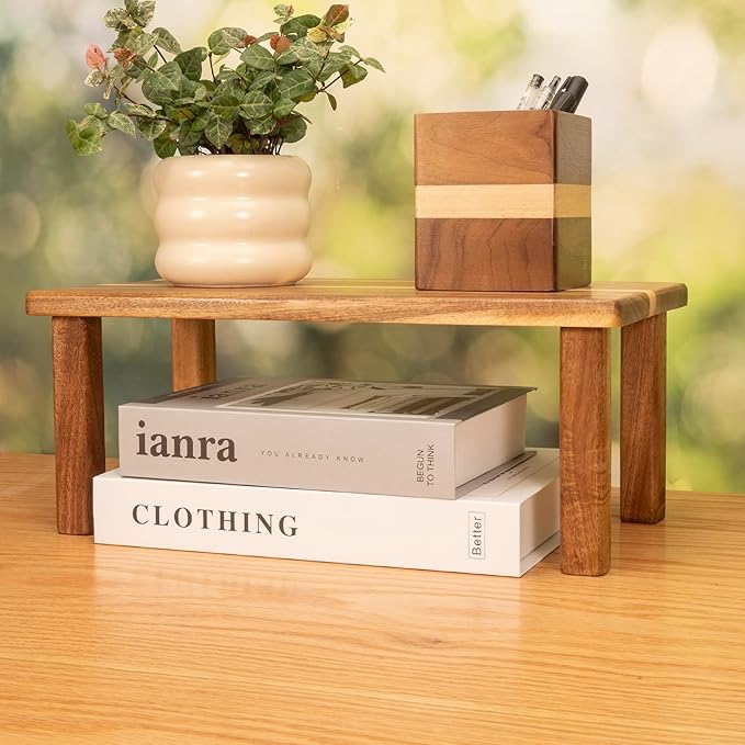 Acacia Wooden Desktop Organizer Shelf Kitchen Cabinet and Counter Riser Display Shelf for Top of Desk Home Office Bathroom Coffee Table Display Stand-Ruum Studio Home