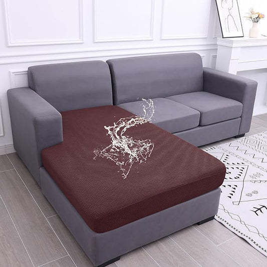 hyha Waterproof Sectional Couch Covers, Non Slip Sofa Couch Cushion Covers L Shape, Thick Stretch Jacquard Fabric, Washable Sofa Slipcovers with Elastic Bottom (1 Piece for Chaise, Chocolate)-Ruum Studio Home