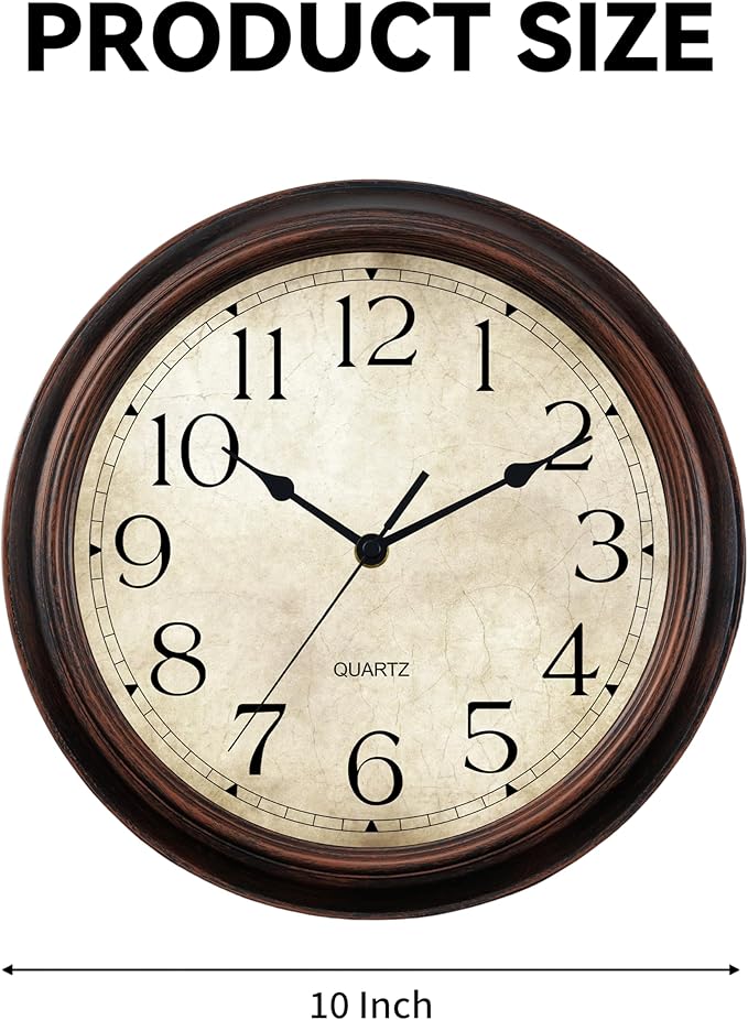 Wall Clock 10 Inch Battery Operated Silent Non-Ticking Analog Wall Clocks Vintage Retro Rustic Style Decorative for Bedroom Living Room Kitchen Office (Bronze)-Ruum Studio Home