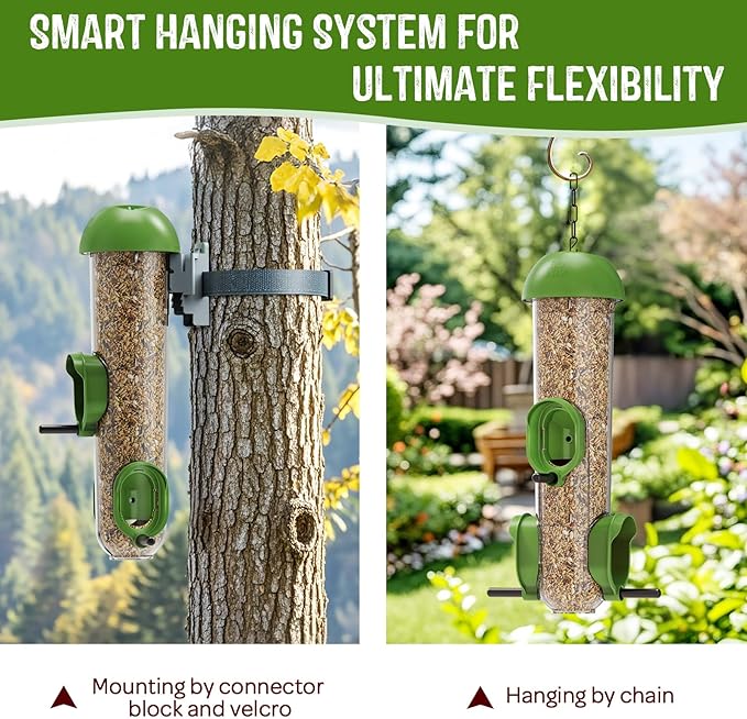 LONA Bird Feeders for Outdoors, Tube Feeder Weatherproof with Multiple Hanging Methods, Wild Bird Feeding Silo for Outside, 3 Port-Ruum Studio Home