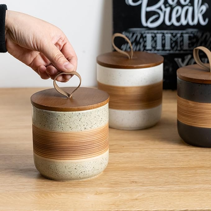 Ceramic Jar with Lid Airtight, Coffee Container Kitchen Food Storage Jars for Spice Sugar Tea Bag, Stackable Decorative Jars for Countertop, 18oz-Ruum Studio Home