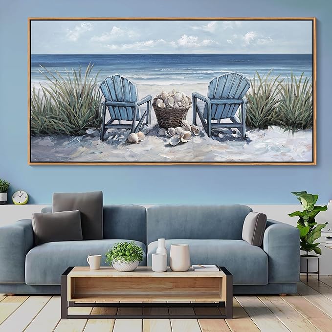 HGUAOA Coastal Wall Art - Large Landscape Wall Pictures for Living Room, Bedroom Pictures, Ocean Beach Artwork, Blue Above Bed Wall Decor Coastal Landscape Wall Art,Framed Beach Pinting-Ruum Studio Home
