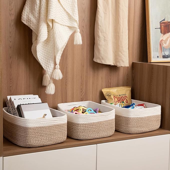 Storage Baskets for Organizing 3 Pack, Woven Baskets for Shelves, Closet Organizer Bins Empty Gift Basket Toy Storage for Toys, Books, Towels, Clothes, 15"x11.42"x6.7", Yellow-Ruum Studio Home
