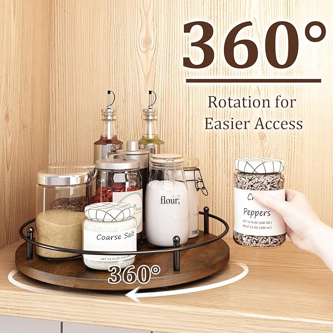 12" Lazy Susan Turntable Organizer,Round Wooden Lazy Susan Organization and Rotating Spice Rack for Dining Table,Pantry,Kitchen Countertop,Vanity,Cupboard and More.Vintage Wood(Round)-Ruum Studio Home