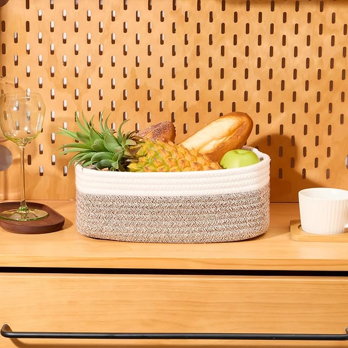 Small Storage Baskets for Organizing | Closet Organizer Bins | Shelf Toy Basket | Woven Rope Baskets | Cube Decorative Box | Shallow Basket | 11.5x7.5x4.7” | 4 Packs White Brown-Ruum Studio Home