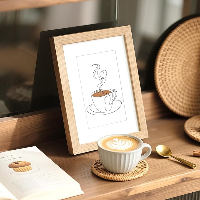 upsimples 6x8 Picture Frame, Natural Solid Wooden Picture Frames, Display 4x6 with Mat or 6 x 8 Without Mat, Wall or Tabletop, 1 Pack, Natural-Ruum Studio Home