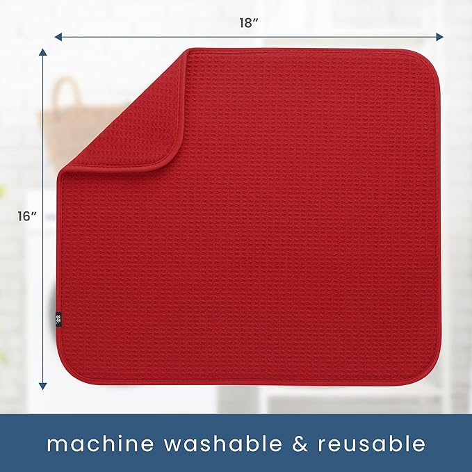 S&T INC. Dish Drying Mat, 16” x 18”, Absorbent Microfiber Kitchen Counter Mat, Dish Drying Pad for Dishes, Utensils, Pots and Pans, Large, Red-Ruum Studio Home