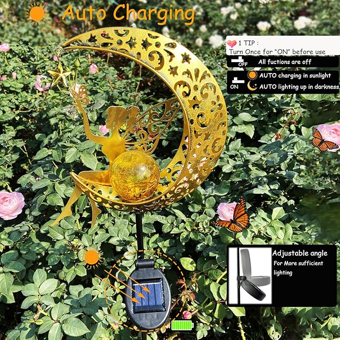 Solar Fairy Garden Decor for Outside,Solar Garden Lights Outdoor Decorative, Garden Statues Decor,Yard Decor,Patio Lawn Ornaments,Metal Yard Art,Unique Angel Gifts for Women,Mom Grandma,1PC-Ruum Studio Home