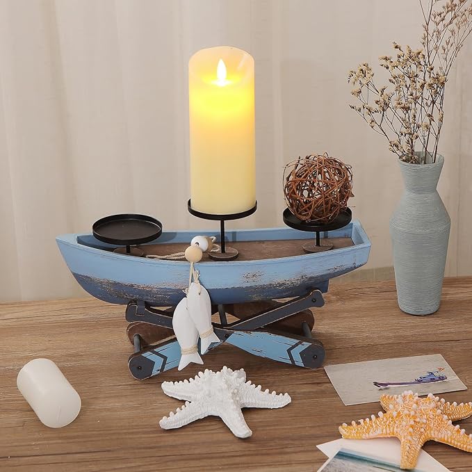 Nautical Votive Candle Holder, Ocean Themed Farmhouse Boat Candle - Marine Beach Style Handmade Decor for Home, Office, Housewarming Gifts-Ruum Studio Home