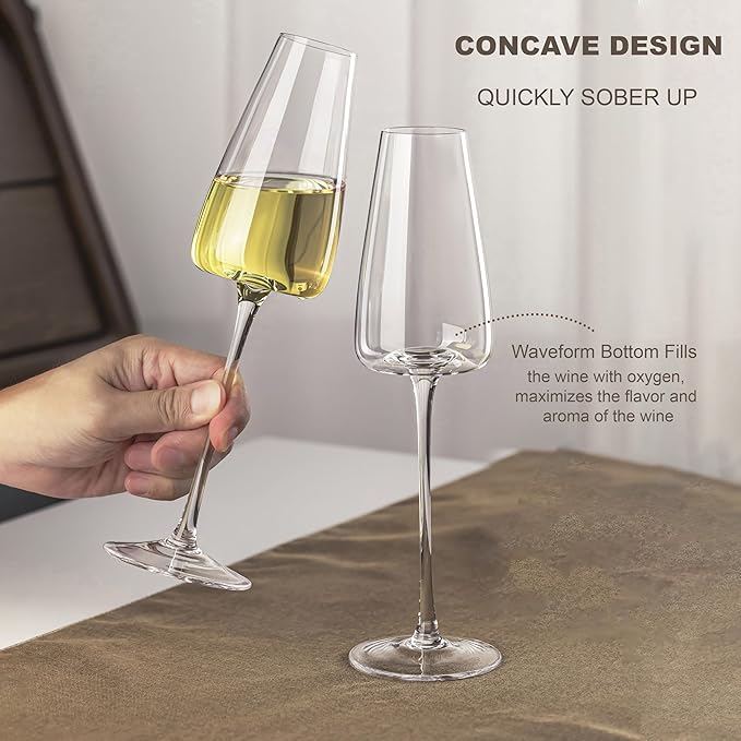 Champagne Flutes Glass Set of 4,Crystal Champagne Glasses 9OZ/ 270ML, Hand Blown Mimosa Glasses, Unique Champagne Gift for Wedding, Engagement Gift-Ruum Studio Home
