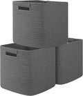 OIAHOMY Storage Cubes 11 Inch Storage Bins-3 Pack, Cotton Rope Woven Baskets for Organizing, Square Baskets for Shelves Organizer, Classroom, Toy Basket, DarK Grey-Ruum Studio Home