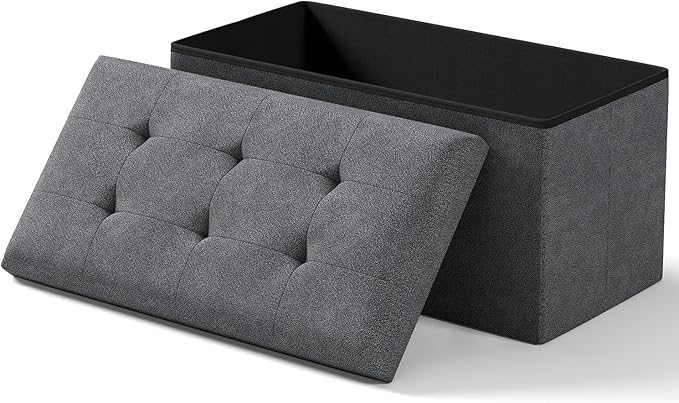 Storage Ottoman Bench, Folding Ottoman Foot Rest, 15 x 30 x 15 Inches, End of Bed Bench,Storage Chest, for Living Room, Bedroom, Hallway, Entryway, Dark Gray-Ruum Studio Home