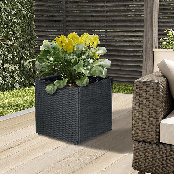SUNNYPARK Set of 2 Large Square Planter with Removable Liner, All-Weather PE Rattan Modern Planters Indoor Outdoor Flower Plant Pots Garden Box Patio Yard Front Porch Deck-Ruum Studio Home