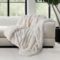 Mon Chateau Premium Reversible Queen Size Luxury Faux Fur Throw for Couch, Sofa, or Queen Size Bed - Plush Cozy Soft Blanket for Sleeping or Home Décor, 60" x 70" (Ivory Jacquard)-Ruum Studio Home