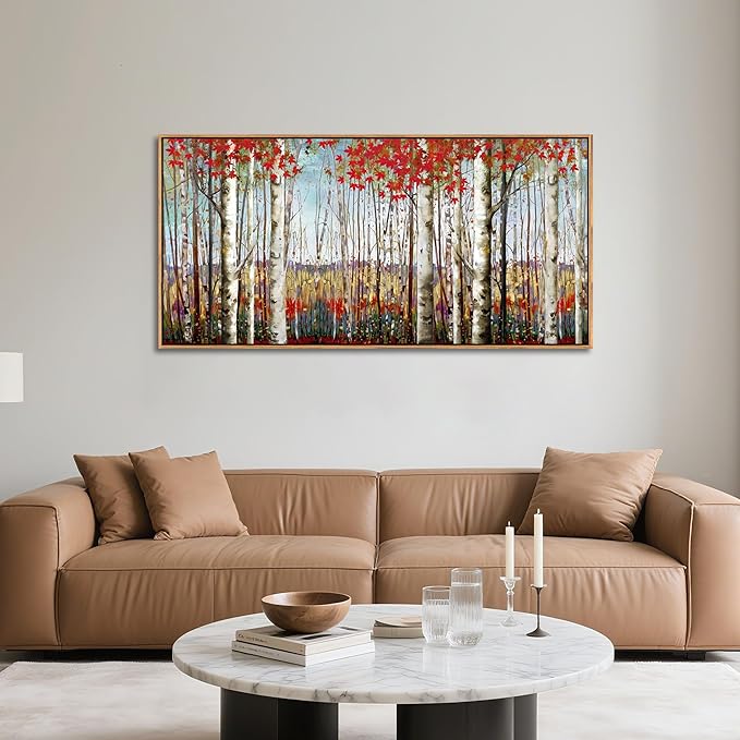 Large Framed Wall Art for Living Room Birch Tree Wall Decor Red Forest Painting Artwork Wall Decoration Nature Pictures Wall Art Fall Above Bed Wall Decor-Ruum Studio Home