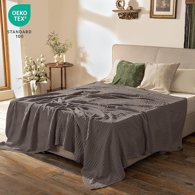 PHF Cooling Waffle Blanket Twin Size, Lightweight 60% Rayon Derived from Bamboo & 40% Cotton Breathable Blanket for Hot Sleepers, Soft and Luxury for Bed Couch and Sofa, 66"x90", Dark Grey-Ruum Studio Home